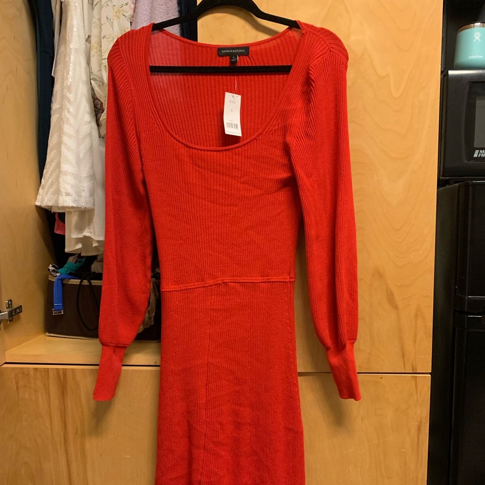 red square neck dress! Never worn! Very stretchy material! Doesn’t fit me!